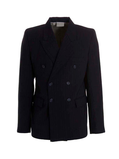 Blazer by VTMNTS for men in virgin wool blue & multicolor features an sartorial silhouette, showcasing a sophisticated and sartorial for a truly sartorial finish.