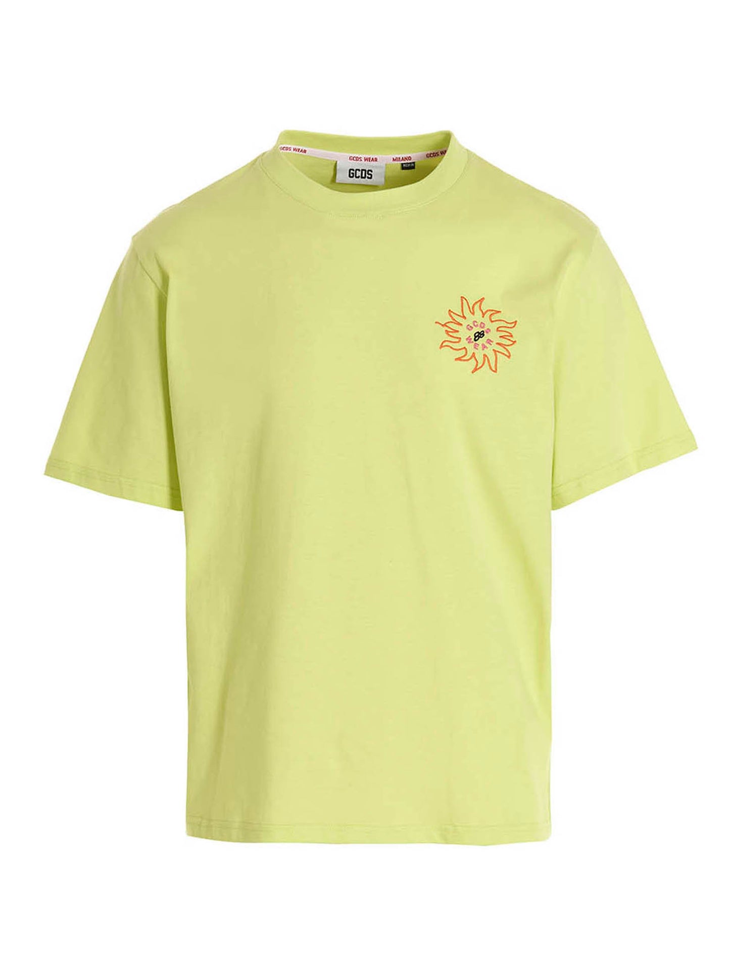 T-Shirt by GCDS for men in cotton bicolour, green & print features a plush silhouette, showcasing a sophisticated and for a truly plush finish.