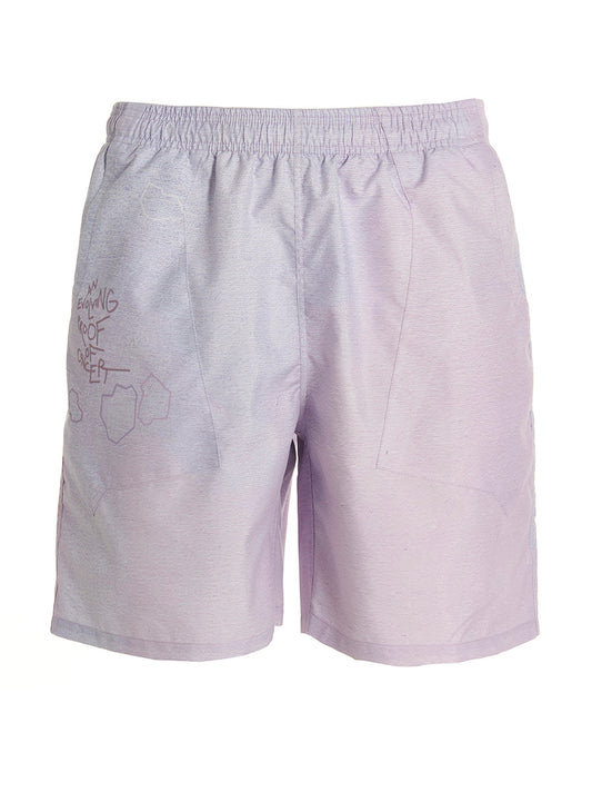Activewear Shorts by Objects IV Life for men in polyethylene purple & print features a kinetic silhouette, showcasing mesh-panels with a kinetic , long short, and for a premium athletic look.