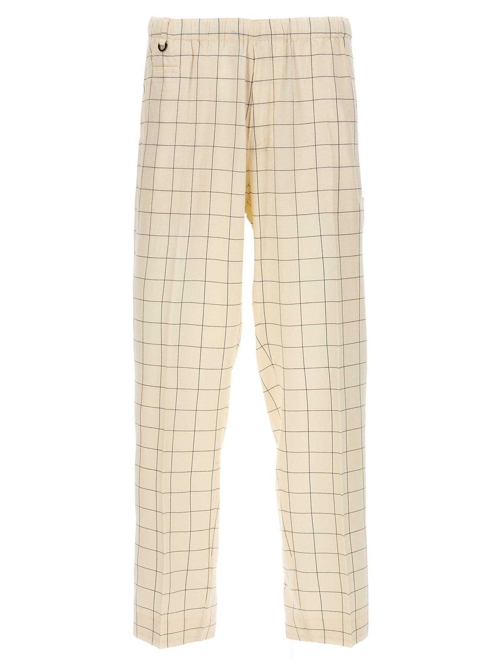 Casual Pants by Undercover for men in rayon silk bicolour, black, white & checkered features an sartorial and long with a cut for a sartorial finish.