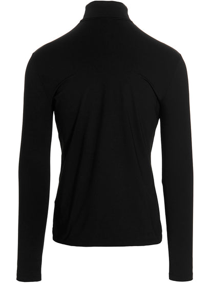 Cardigan by VTMNTS for men in stretch polyamide black & signature showcases a captivating silhouette, artfully detailed with a captivating and turtle neckline for a truly sophisticated captivating look.