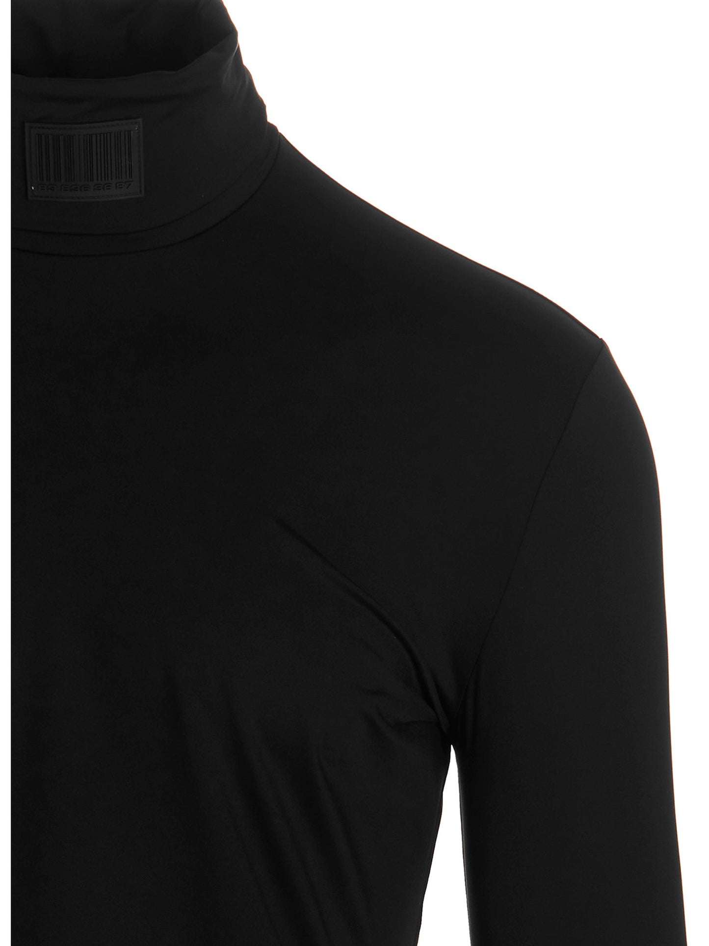 Cardigan by VTMNTS for men in stretch polyamide black & signature features a nuanced silhouette with a refined turtle neckline and nuanced detailing for a sophisticated look.