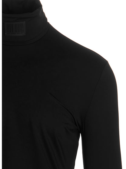 Cardigan by VTMNTS for men in stretch polyamide black & signature features a nuanced silhouette with a refined turtle neckline and nuanced detailing for a sophisticated look.
