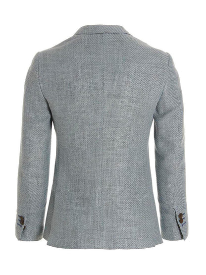 Blazer by MAURIZIO MIRI for men in polyamide linen silk & cotton light-blue features an crisp silhouette with sophisticated and a crisp for a truly crisp finish.