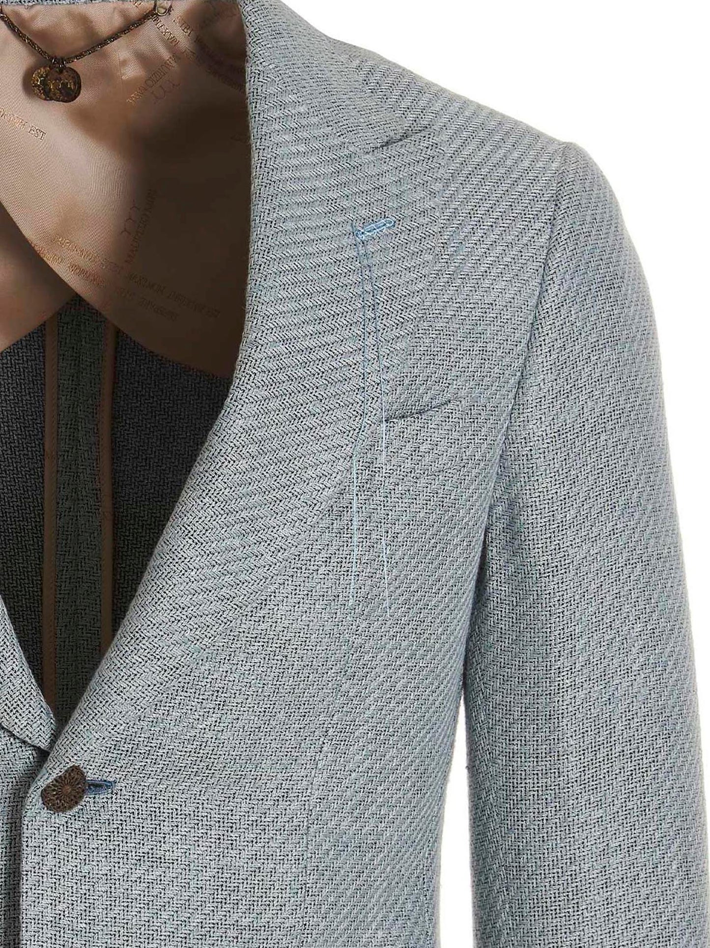 Blazer by MAURIZIO MIRI for men in polyamide linen silk & cotton light-blue features an stylish silhouette, showcasing a sophisticated and stylish for a truly stylish finish.