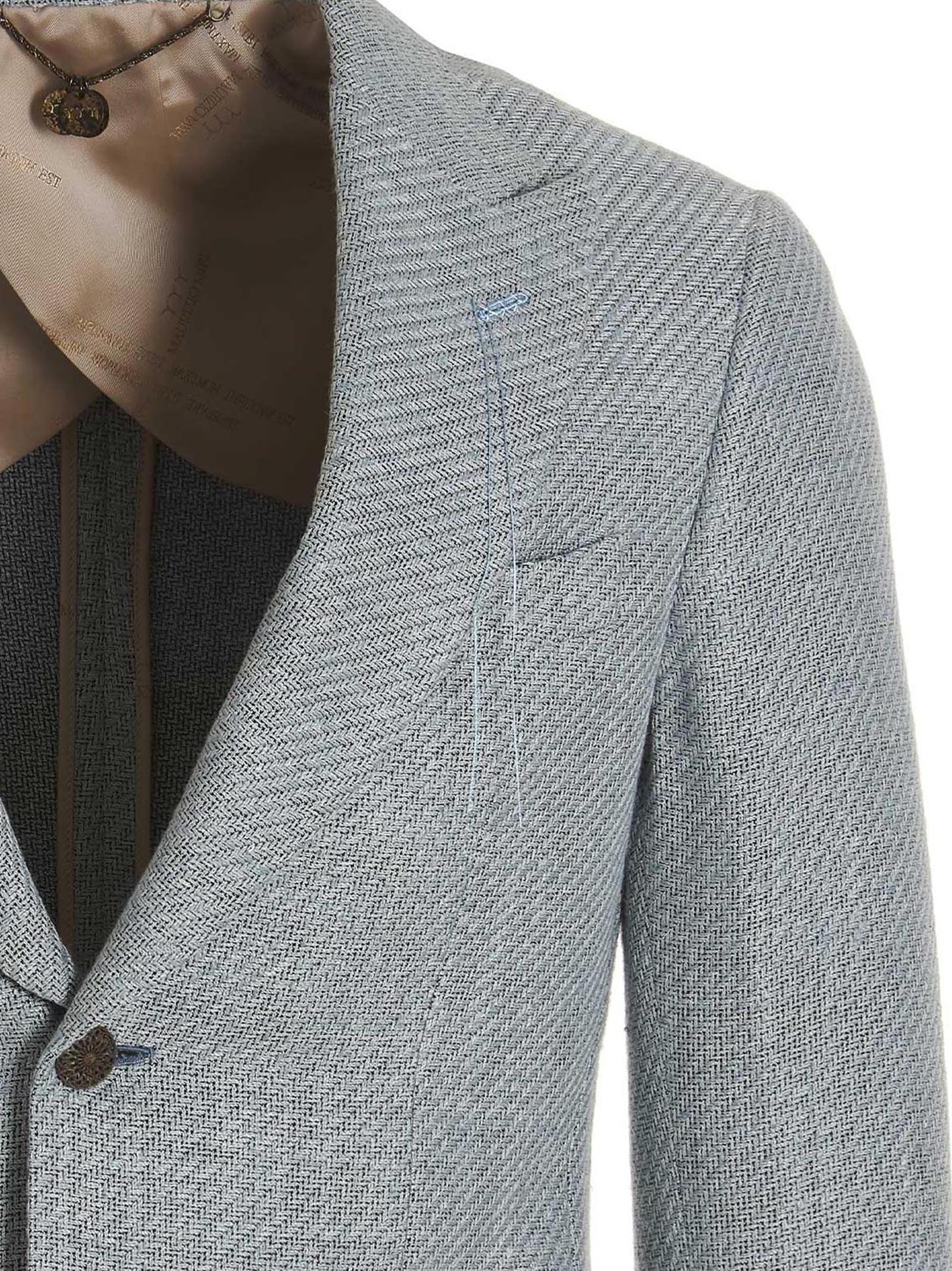 Blazer by MAURIZIO MIRI for men in polyamide linen silk & cotton light-blue features an stylish silhouette, showcasing a sophisticated and stylish for a truly stylish finish.