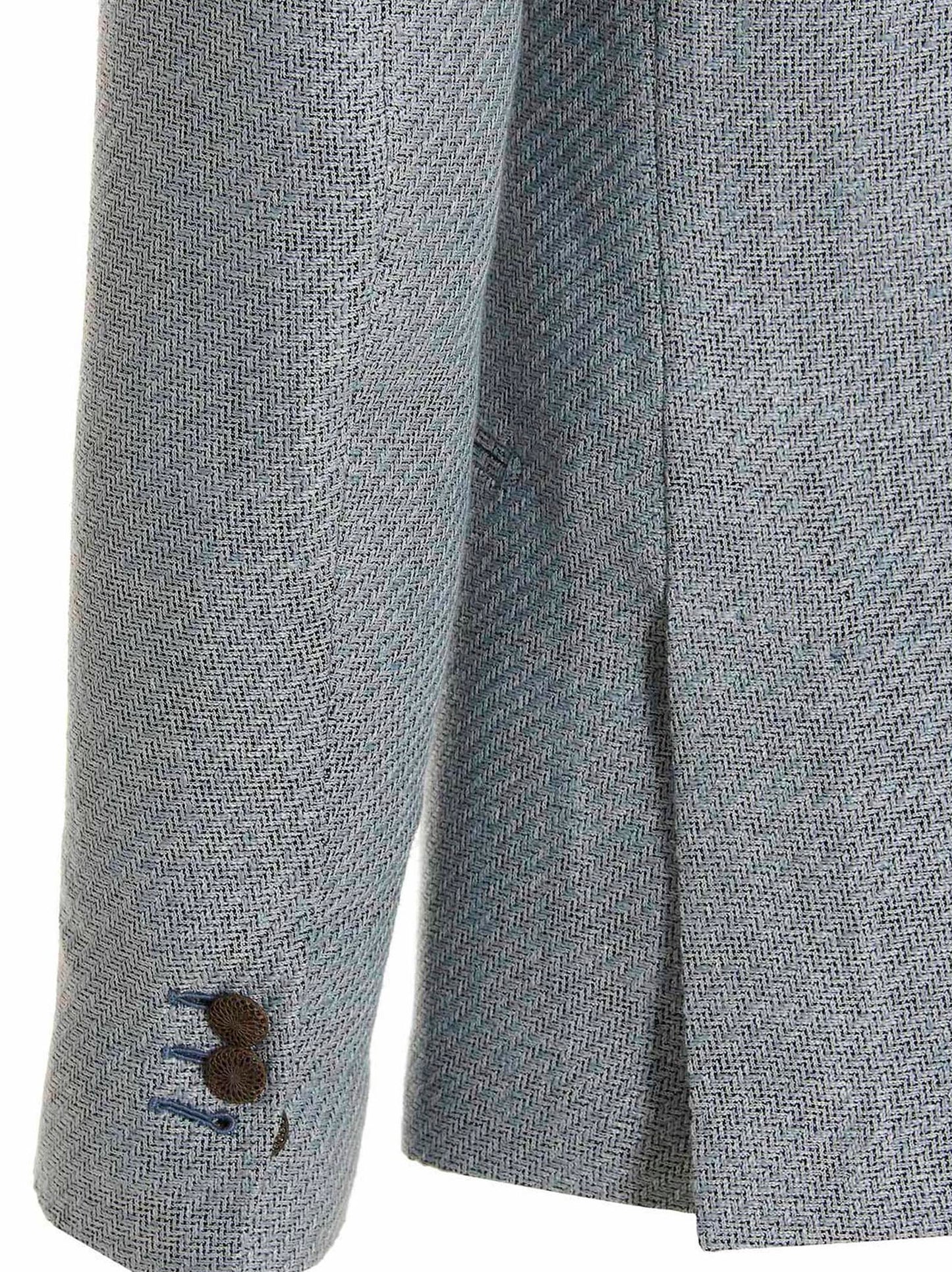 Blazer by MAURIZIO MIRI for men in polyamide linen silk & cotton light-blue showcases a polished silhouette, highlighted by a refined and polished for a sophisticated finish.