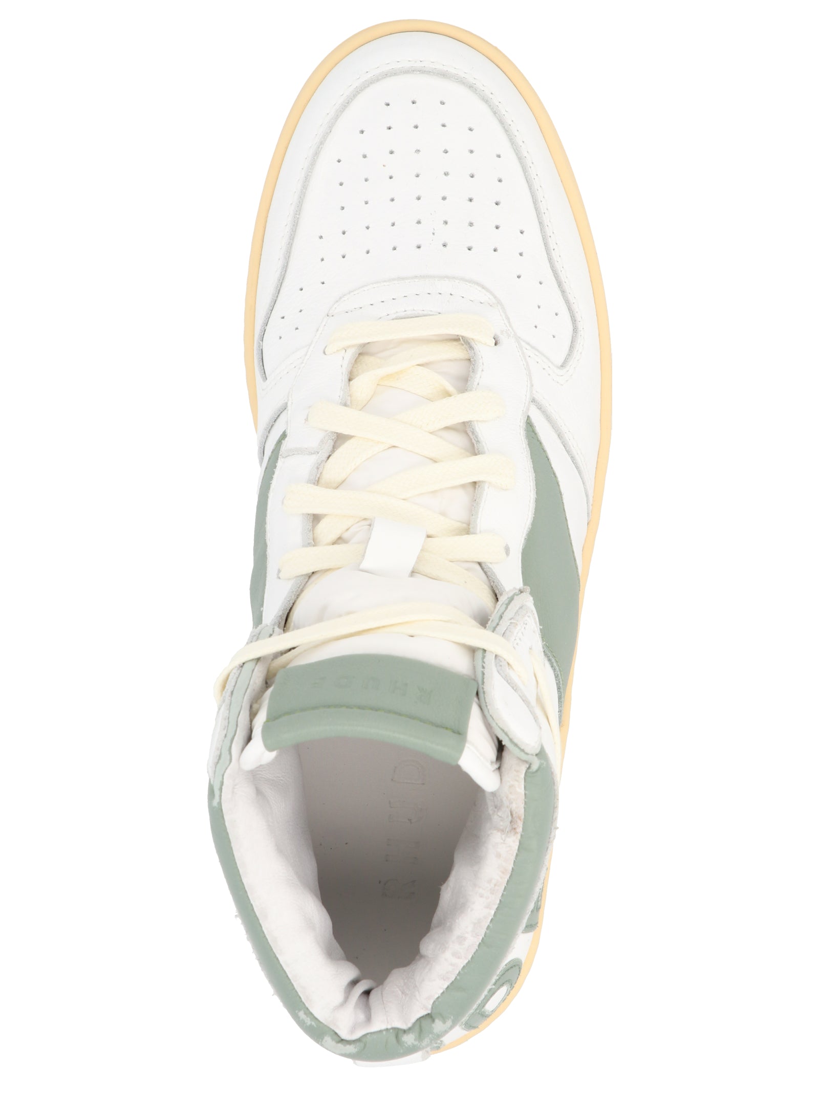 Sneakers by Rhude for men in calfskin leather bicolour & green features an fashionable silhouette, showcasing the premium Men's High Top Calfskin Leather Sneakers in a fashionable high-top style that offers a fashionable finish for refined style.