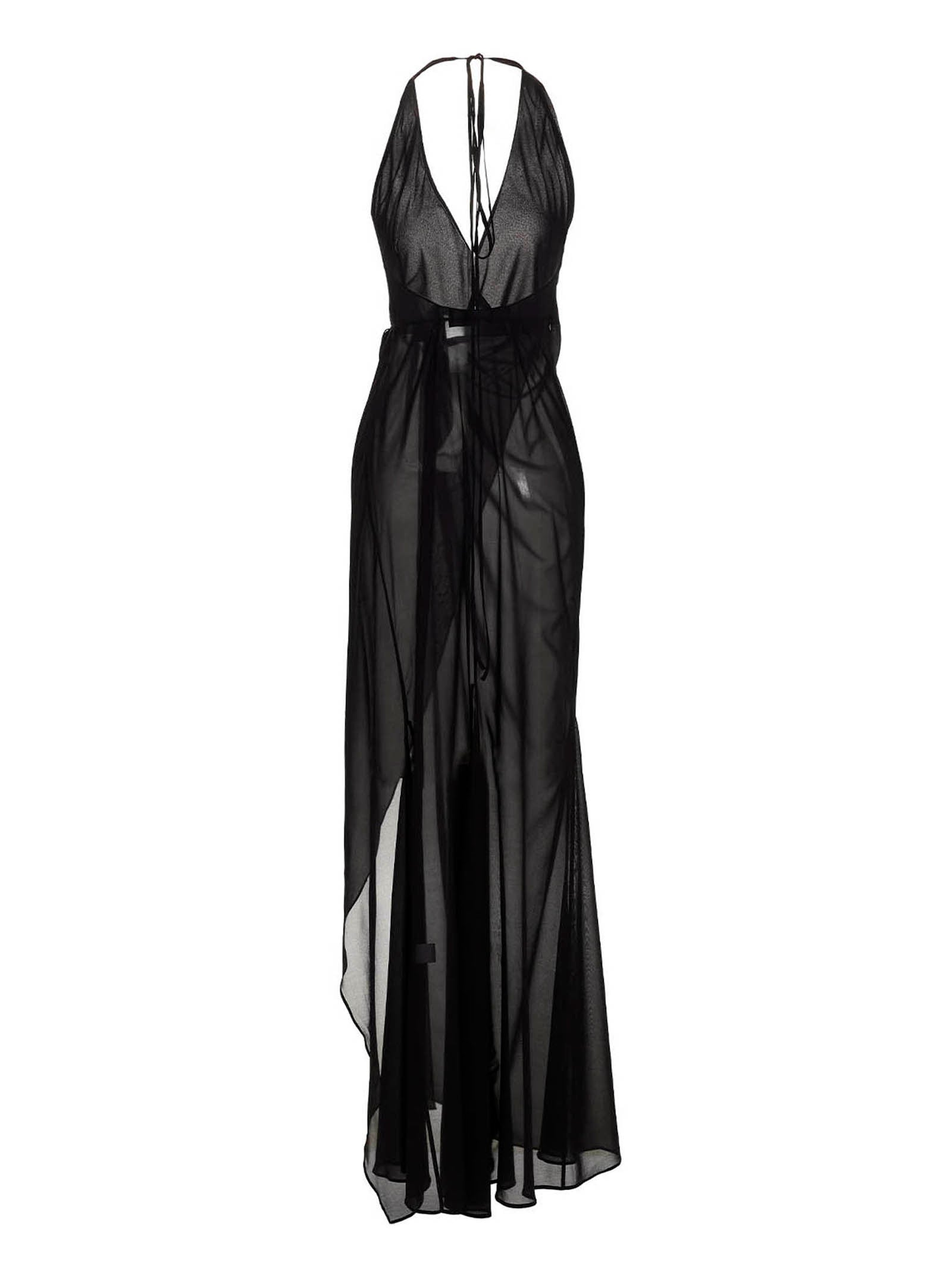 Dress by Louisa Ballou for women in silk black presents a sinuous silhouette, showcasing a sophisticated wrap halter neckline and detailed with a sinuous long for a refined finish.