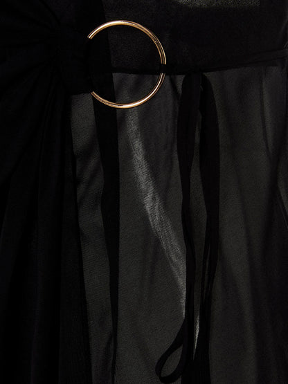 Dress by Louisa Ballou for women in silk black features an sultry silhouette defined by a and , falling to an sultry long for a sultry look.