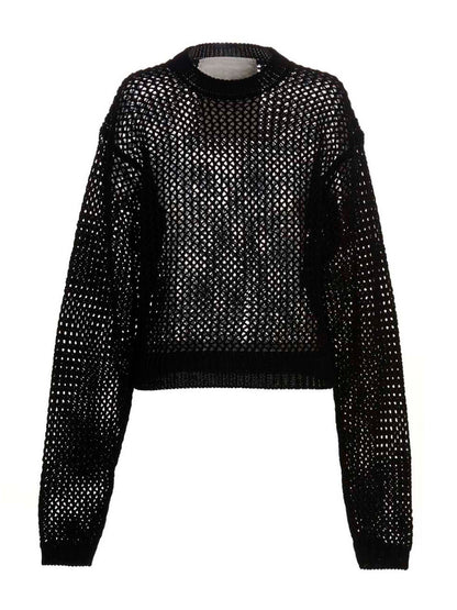 Cardigan by RAMAEL for women in cotton black presents a textural silhouette, artfully finished with a textural and for a sophisticated, textural look.