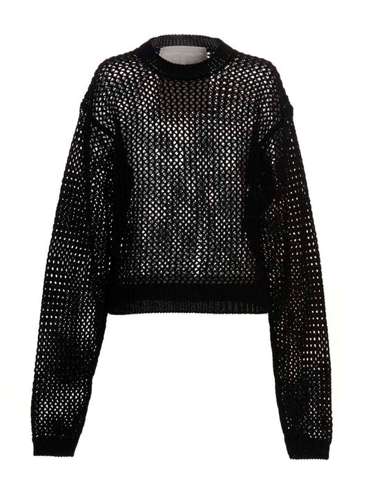 Cardigan by RAMAEL for women in cotton black presents a textural silhouette, artfully finished with a textural and for a sophisticated, textural look.