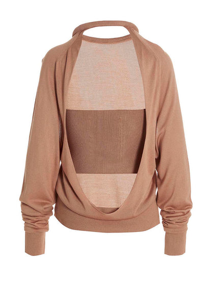 Cardigan by RAMAEL for women in silk beige features an impeccable silhouette, showcasing a sophisticated and detail for a truly impeccable finish.