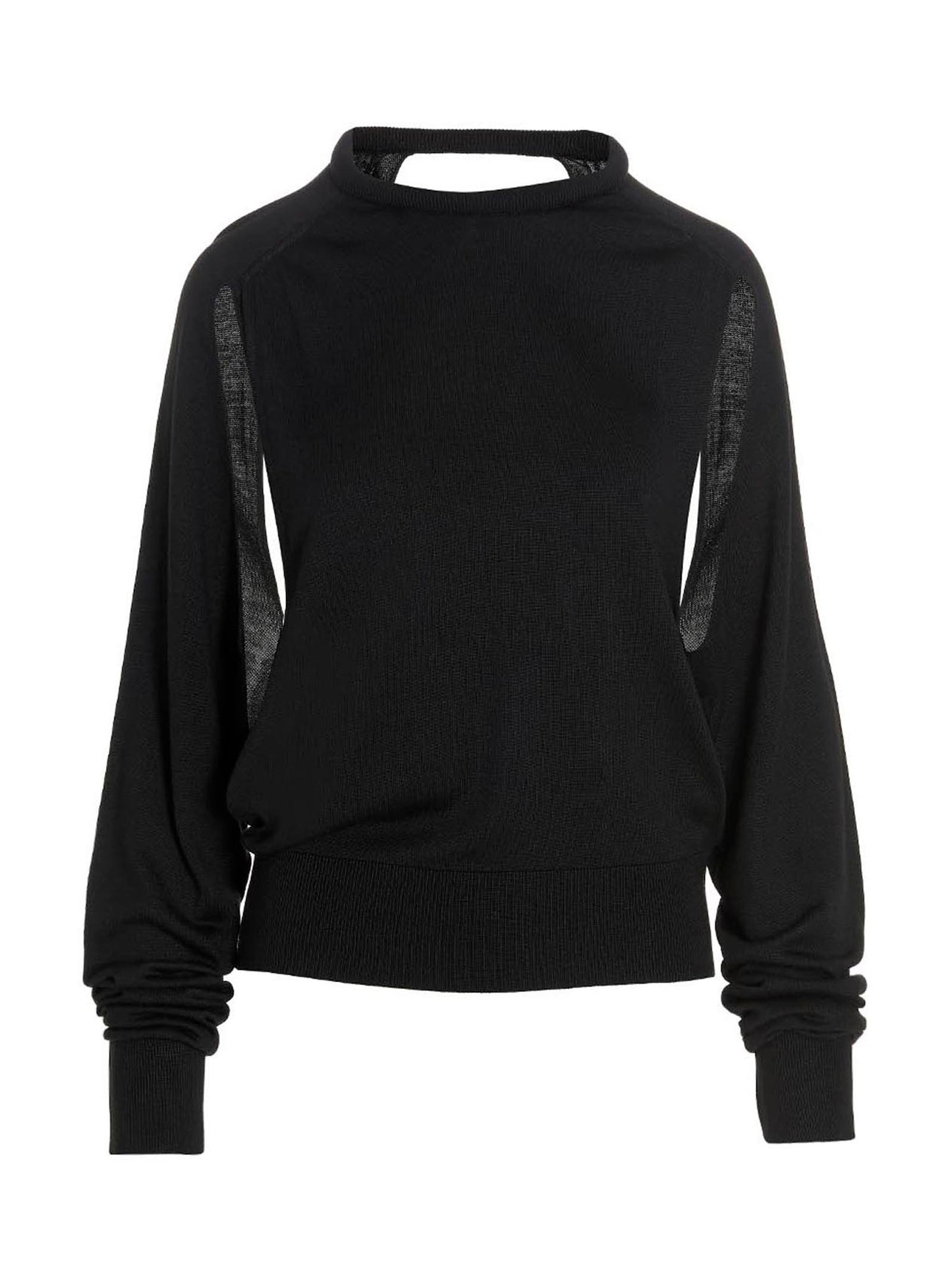Cardigan by RAMAEL for women in silk black features a dramatic silhouette, showcasing a sophisticated and dramatic long-sleeve detail for a timeless, premium look.