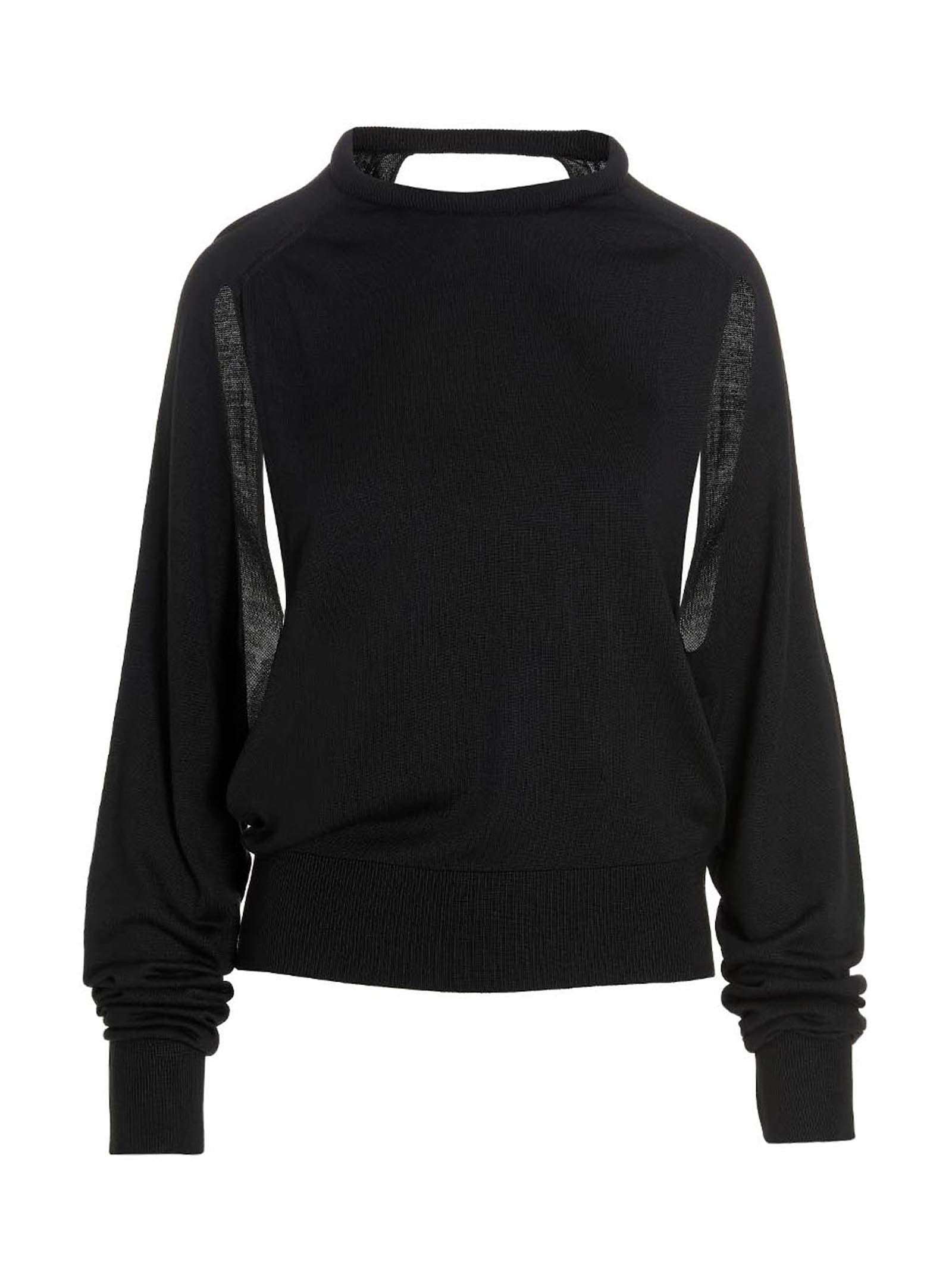 Cardigan by RAMAEL for women in silk black features a dramatic silhouette, showcasing a sophisticated and dramatic long-sleeve detail for a timeless, premium look.
