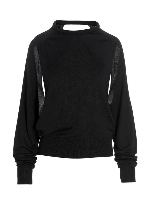 Cardigan by RAMAEL for women in silk black features a dramatic silhouette, showcasing a sophisticated and dramatic long-sleeve detail for a timeless, premium look.