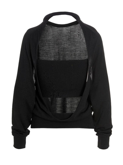 Cardigan by RAMAEL for women in silk black showcases a captivating silhouette, artfully detailed with a captivating and for a truly sophisticated captivating look.