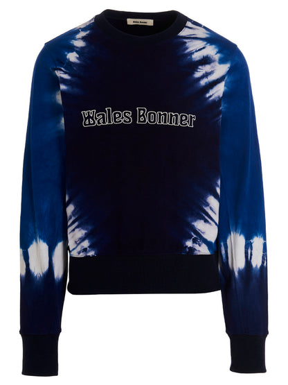 Sweatshirt by WALES BONNER for men in cotton blue & tie-dye features an provocated silhouette, detailed with a provocated and a refined for a sophisticated aesthetic.