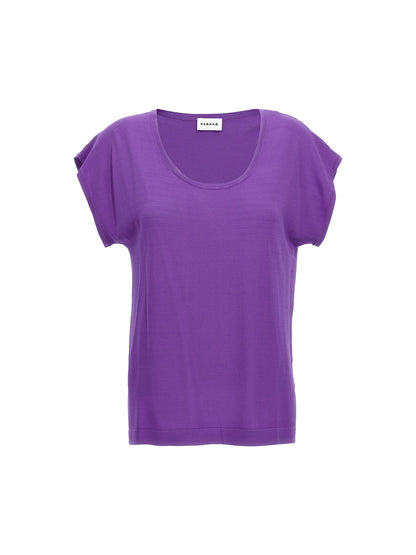 T-Shirt by P.A.R.O.S.H. for women in polyamide viscose purple features an edgy silhouette, meticulously detailed with a sophisticated short-sleeve and round neckline for a truly edgy finish.