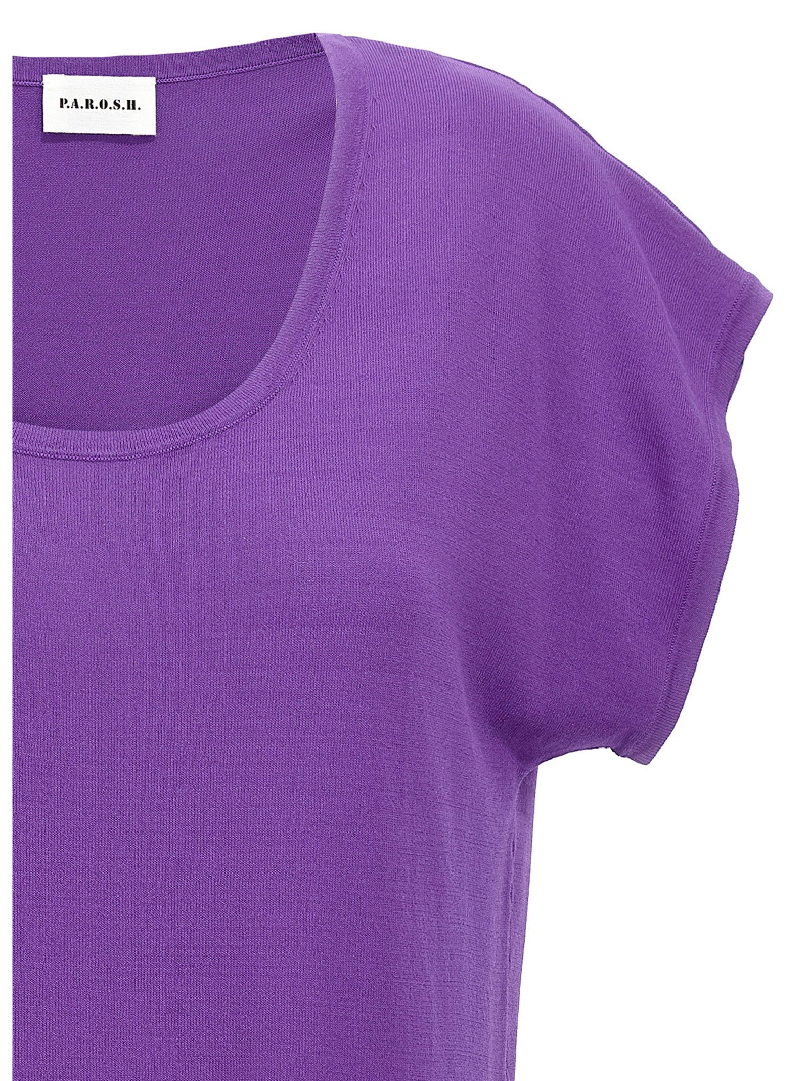 T-Shirt by P.A.R.O.S.H. for women in polyamide viscose purple showcases a dramatic silhouette, elegantly detailed with a dramatic round neckline and for a truly dramatic finish.