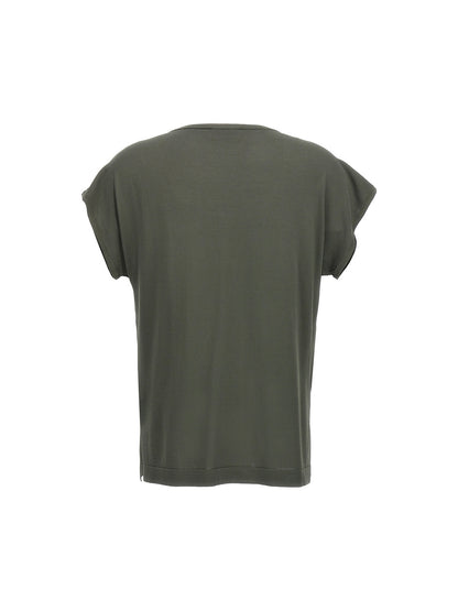 T-Shirt by P.A.R.O.S.H. for women in polyamide viscose bicolour & green features an on trend silhouette, perfectly showcasing a on trend and round neckline for an elevated aesthetic.