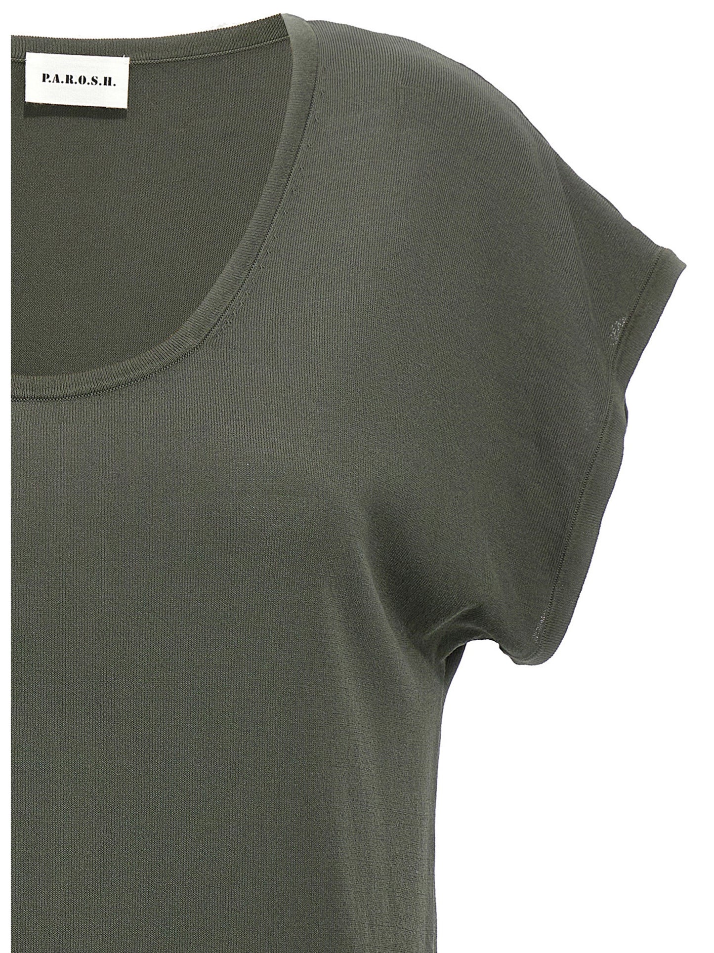 T-Shirt by P.A.R.O.S.H. for women in polyamide viscose bicolour & green showcases a dramatic silhouette, elegantly detailed with a dramatic round neckline and for a truly dramatic finish.