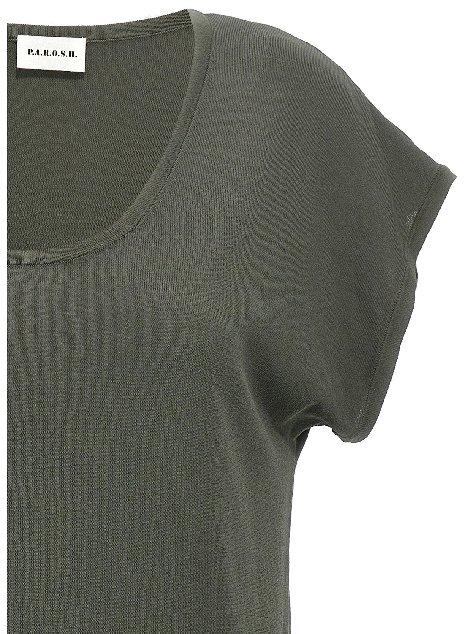 T-Shirt by P.A.R.O.S.H. for women in polyamide viscose bicolour & green showcases a dramatic silhouette, elegantly detailed with a dramatic round neckline and for a truly dramatic finish.