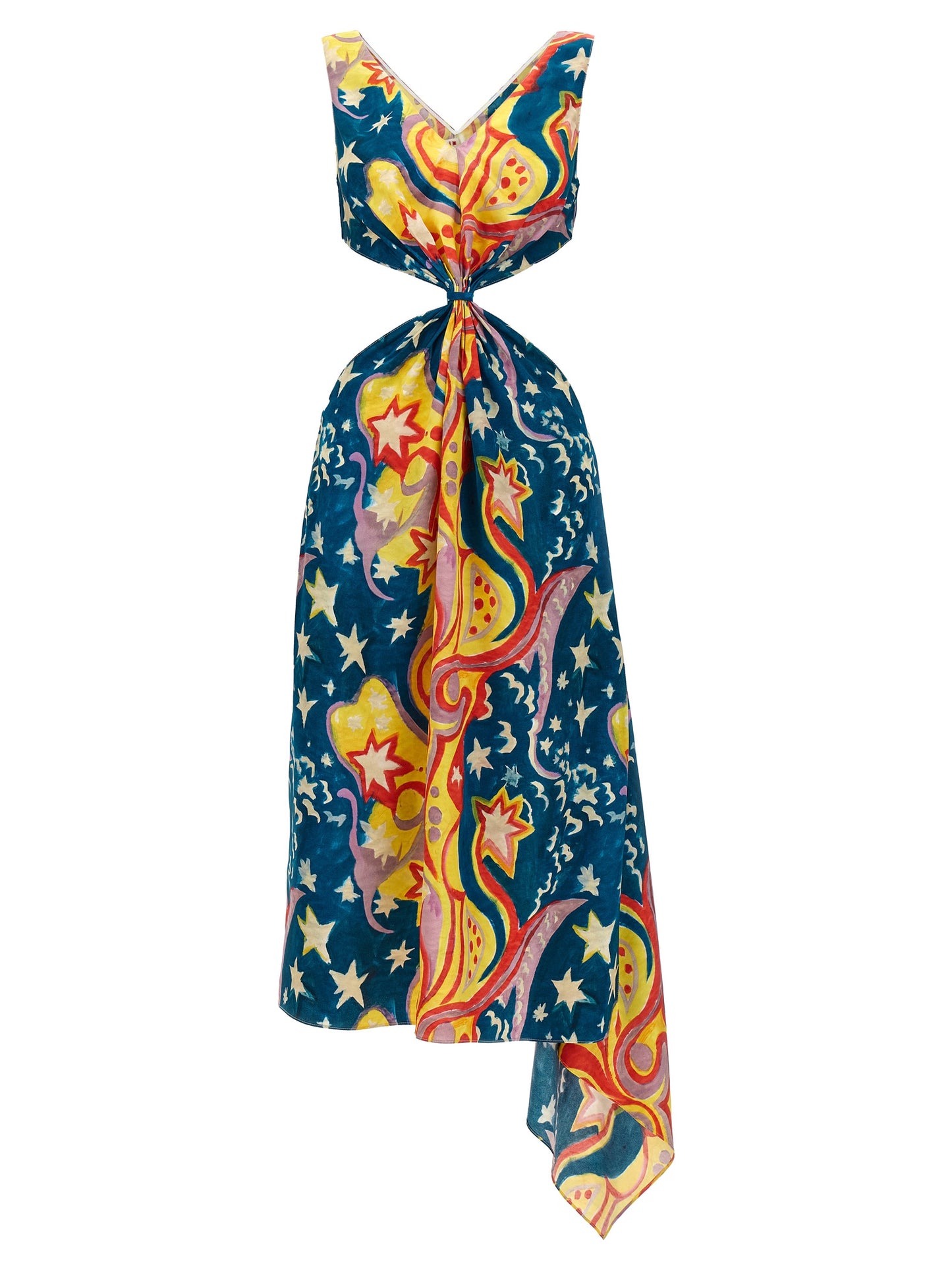 Dress by Marni for women in viscose multicolor & print features an eye catching silhouette with a sophisticated , elegant sleeveless, and a refined long for a eye catching aesthetic.