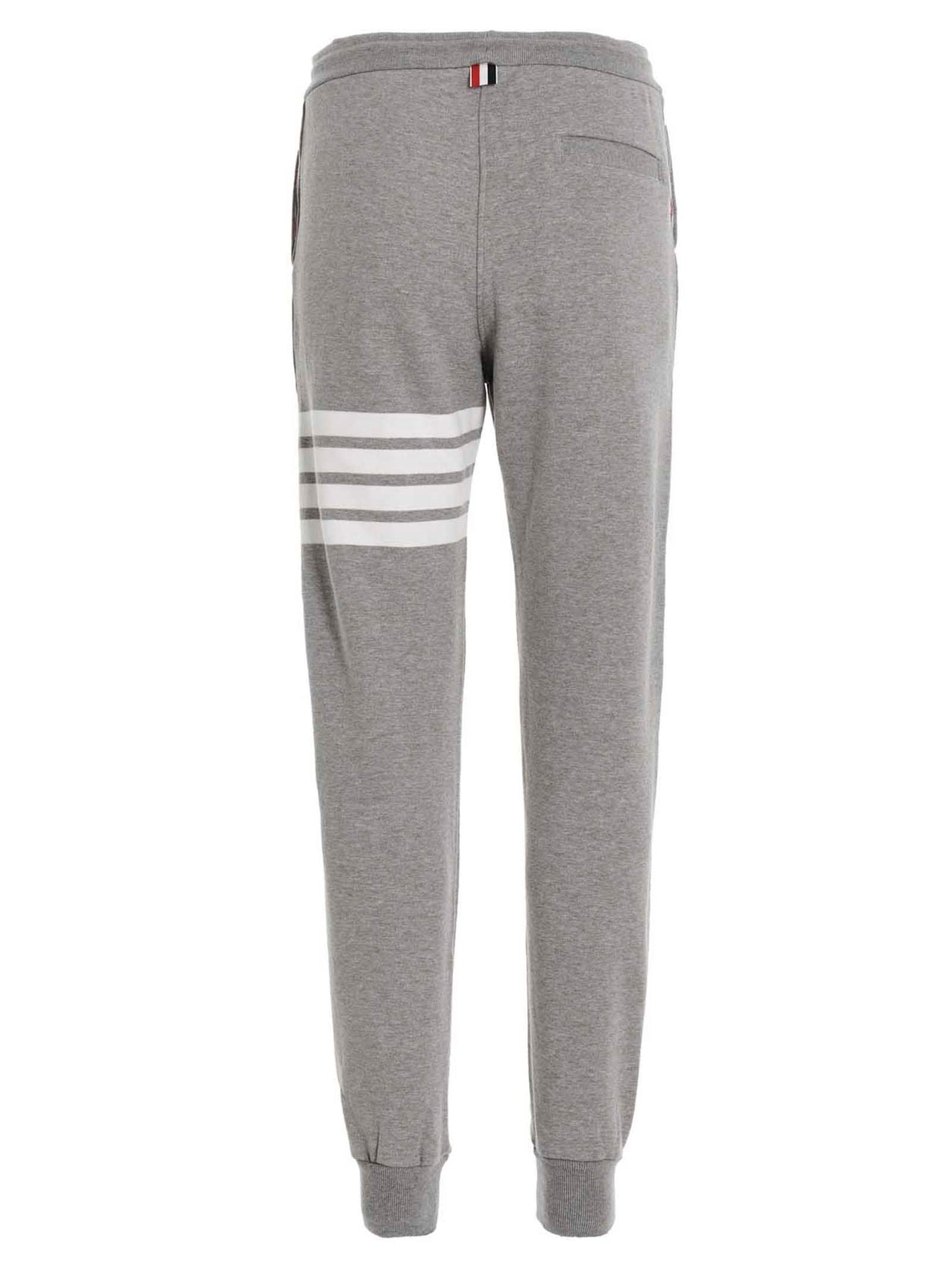 Joggers by Thom Browne for men in cotton gray features a refined silhouette with a refined , defined by a and a refined long for a refined finish.