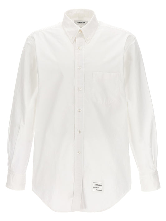 Shirt by Thom Browne for men in cotton white showcases a sleek silhouette, elegantly detailed with a sleek and for a sleek finish.