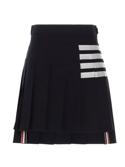 Skirt by Thom Browne for women in cupro wool blue & striped features a contoured silhouette from the Women's Pleated Cupro Wool Long Skirt collection, characterized by its contoured long for a contoured finish.