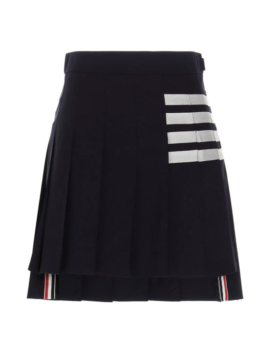 Skirt by Thom Browne for women in cupro wool blue & striped features a contoured silhouette from the Women's Pleated Cupro Wool Long Skirt collection, characterized by its contoured long for a contoured finish.