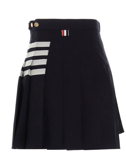 Skirt by Thom Browne for women in cupro wool blue & striped features a sublime silhouette, showcasing the sublime design of the Women's Pleated Cupro Wool Long Skirt in a sophisticated long.