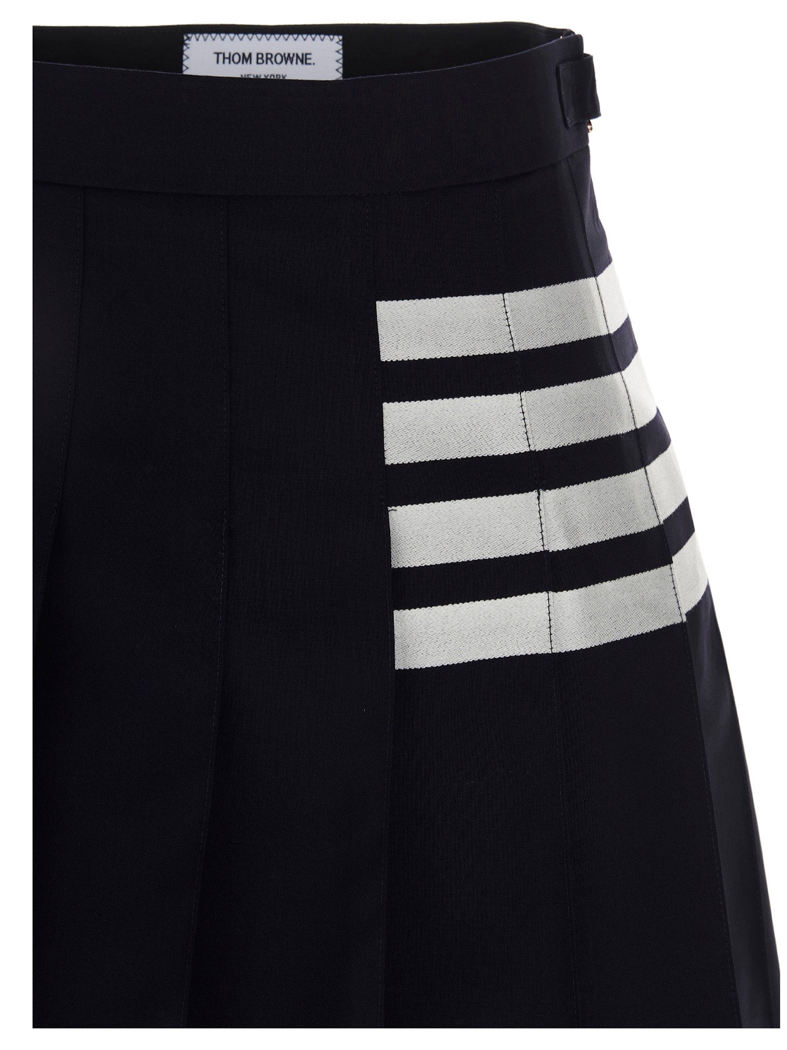 Skirt by Thom Browne for women in cupro wool blue & striped features an relaxed-yet-refined silhouette that elegantly showcases the Women's Pleated Cupro Wool Long Skirt design and sophisticated long.