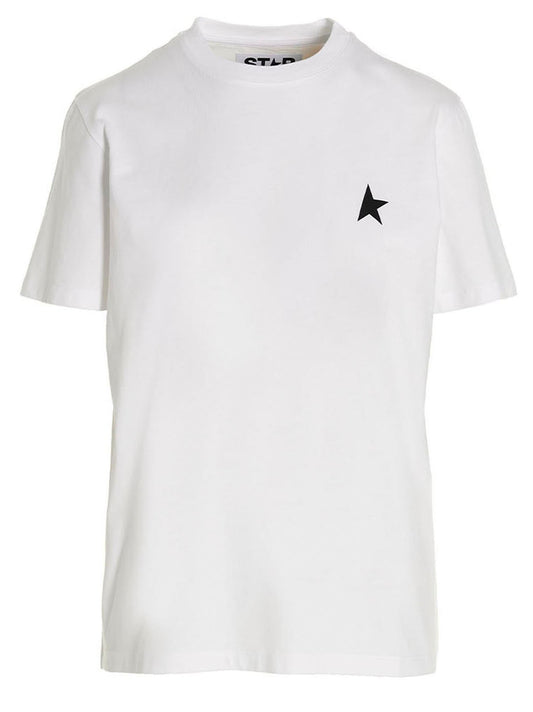 T-Shirt by Golden Goose for women in cotton white & print features a plush silhouette, showcasing a sophisticated crew neckline and short-sleeve for a truly plush finish.