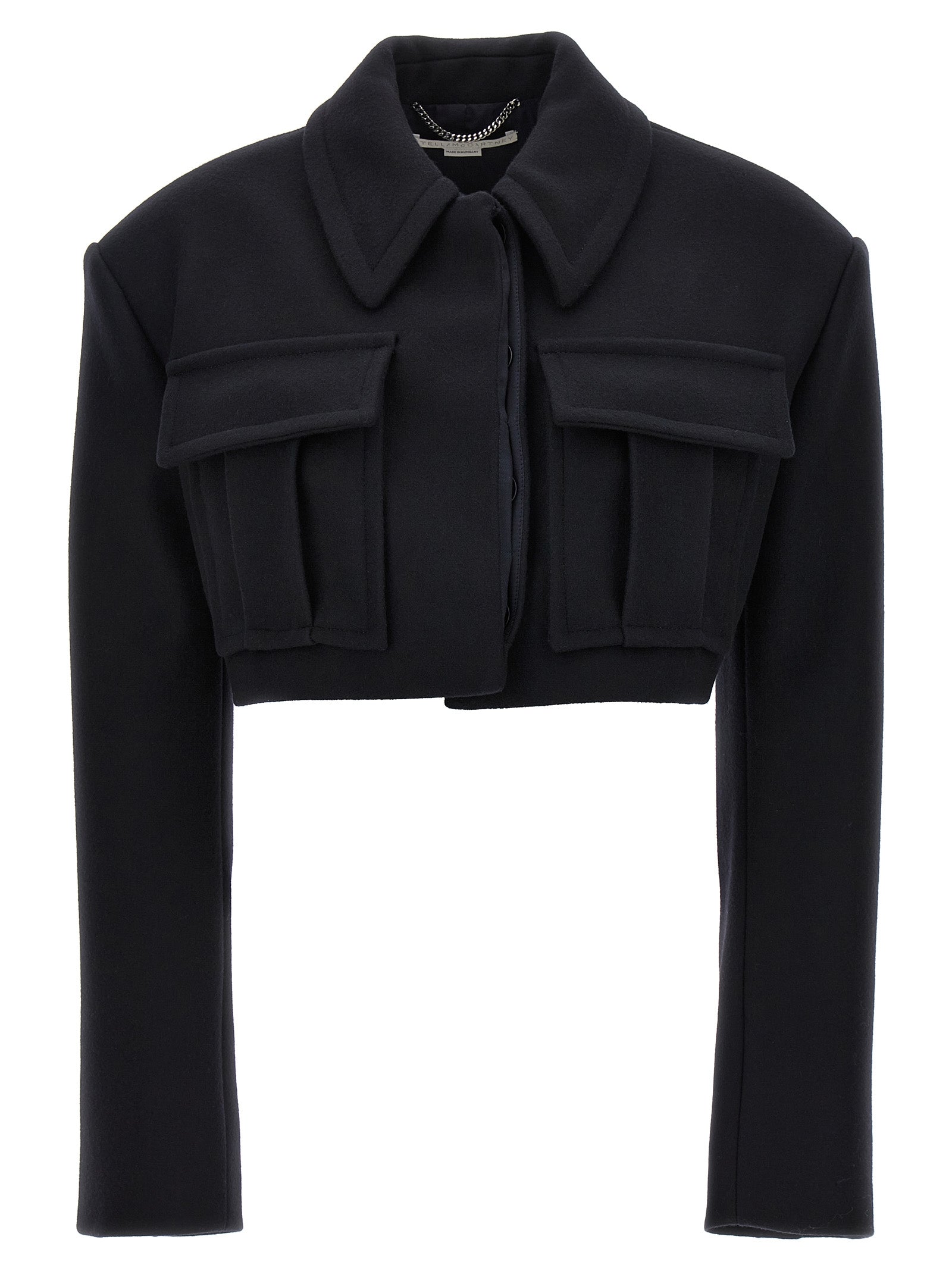 Overcoat by Stella McCartney for women in wool black features an voluminous silhouette, showcasing distinct pockets and a voluminous for a truly voluminous aesthetic.
