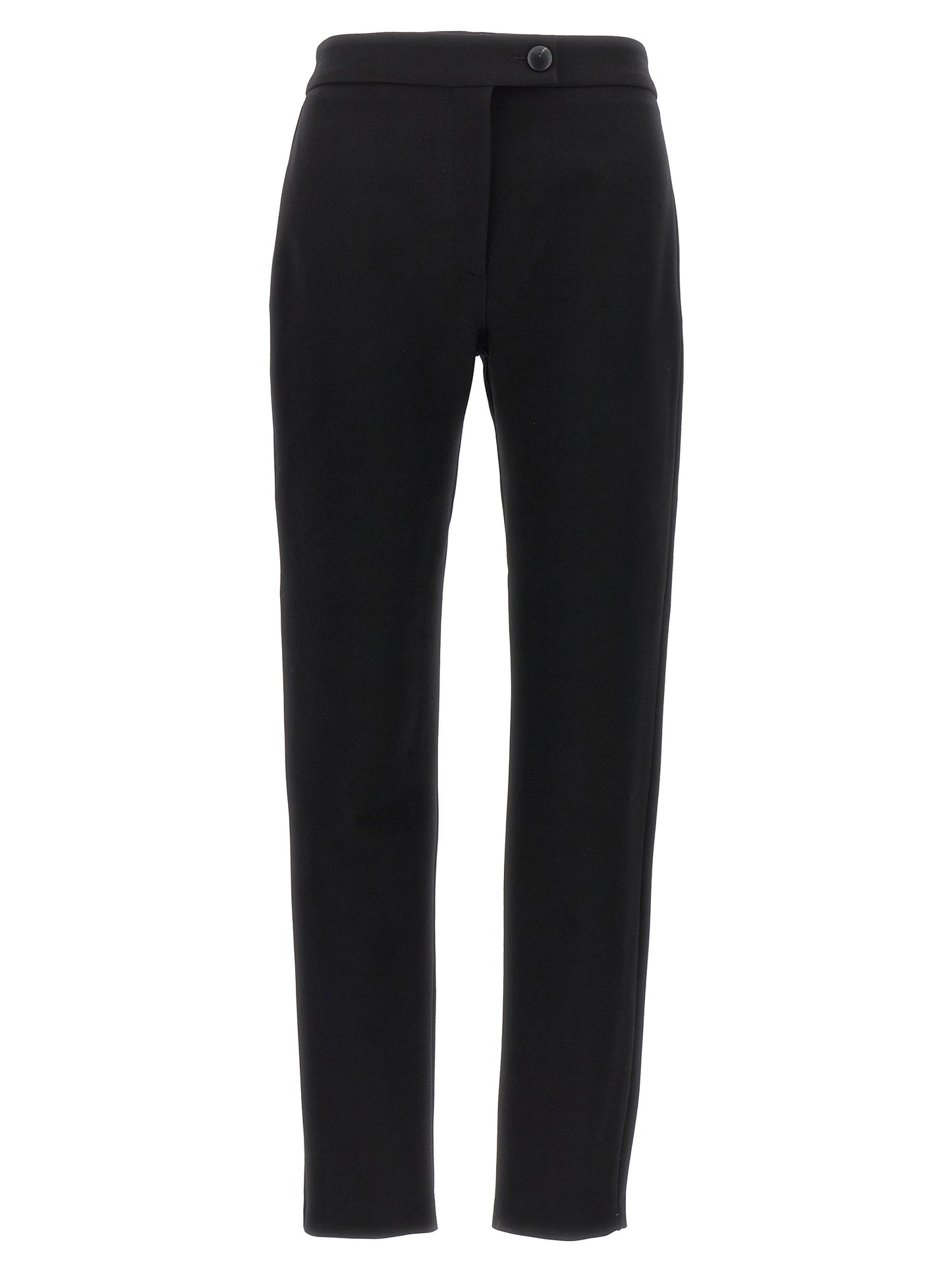 Trousers by Ferragamo for women in polyester & wool black features a sculptural silhouette, showcasing a sculptural skinny-leg & skinny and long with a sophisticated for a sculptural finish.