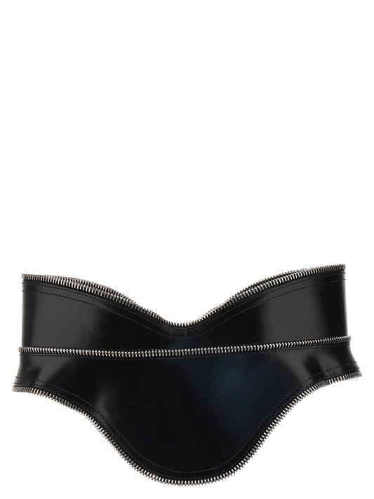 Belt by Alexander McQueen for women in leather black features an artisanal finish, elegantly showcasing the signature style and artisanal craftsmanship of the Leather Belt design.