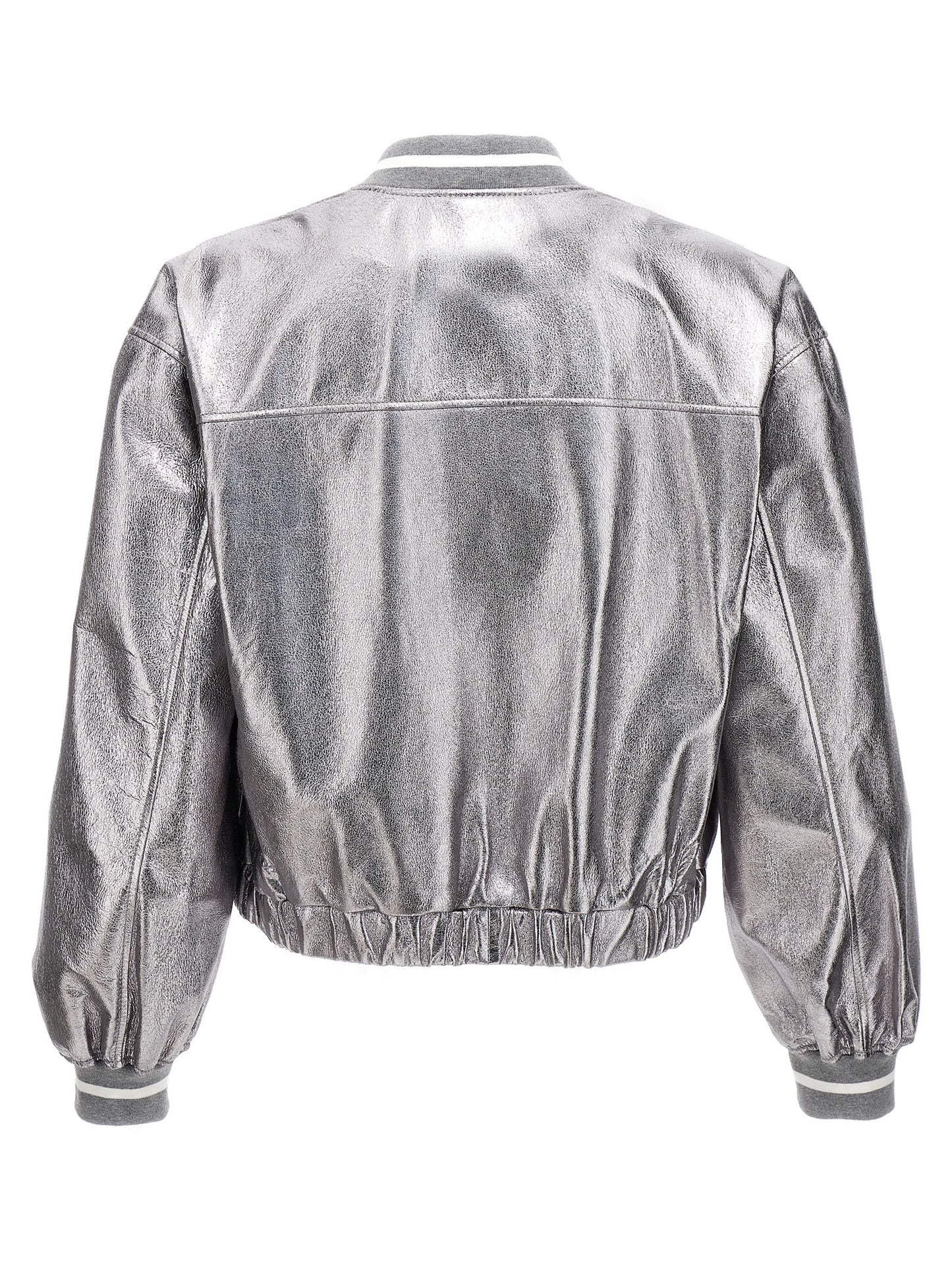 Bomber Jacket by Brunello Cucinelli for women in leather silver features an on trend silhouette, showcasing refined pockets and a sophisticated for a truly on trend finish.