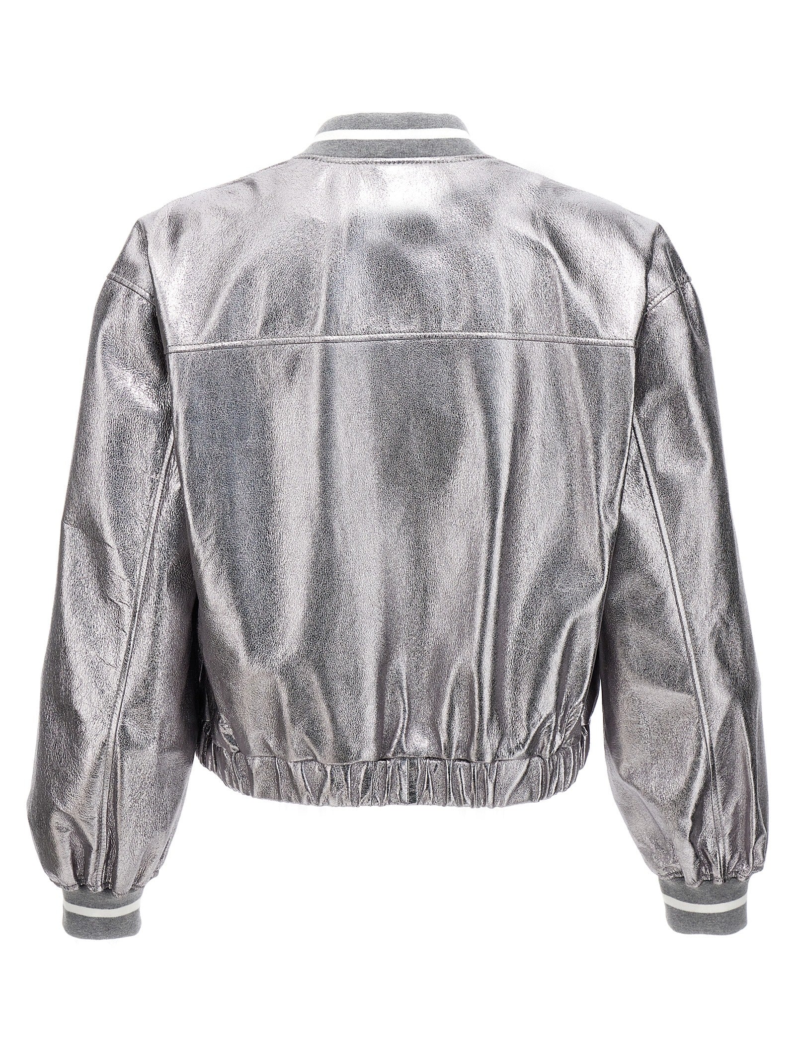 Bomber Jacket by Brunello Cucinelli for women in leather silver features an on trend silhouette, showcasing refined pockets and a sophisticated for a truly on trend finish.