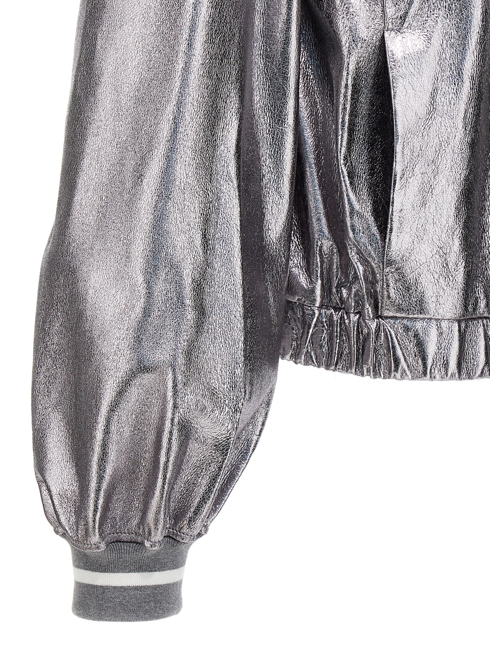 Bomber Jacket by Brunello Cucinelli for women in leather silver features a city-ready silhouette, detailed with pockets and a city-ready .