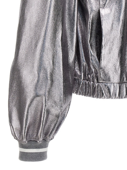 Bomber Jacket by Brunello Cucinelli for women in leather silver features a city-ready silhouette, detailed with pockets and a city-ready .