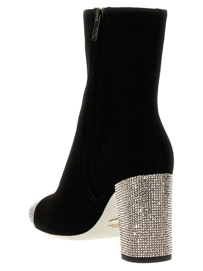 Ankle Boots by RENE CAOVILLA for women in satin suede leather & rhinestone black showcases a impeccable silhouette as Bonnie Women's Satin Suede Leather & Rhinestone Ankle Boots, artfully defined by a impeccable and a impeccable .