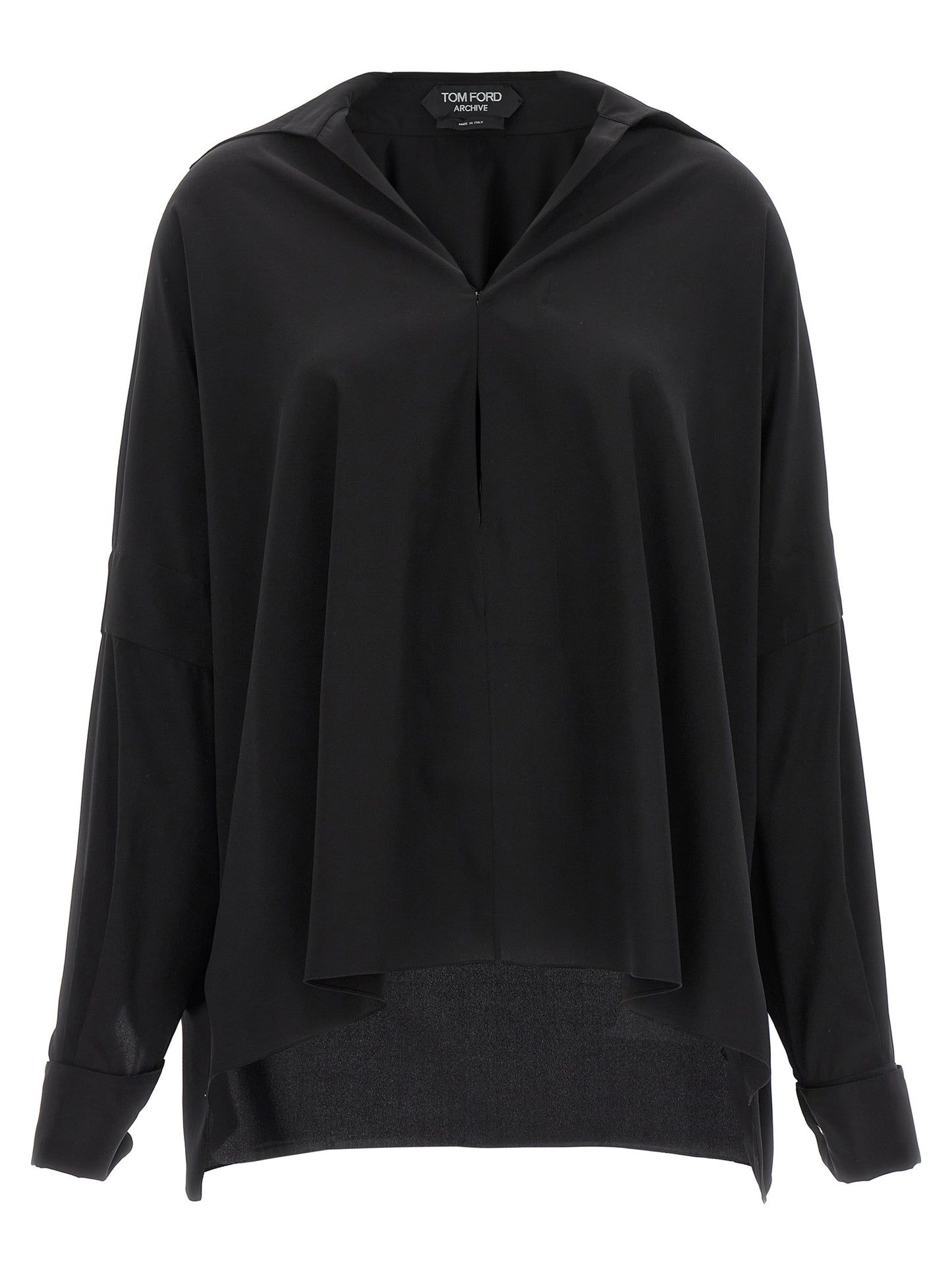 Blouse by Tom Ford for women in silk crepe black features an polished silhouette, showcasing a sophisticated and detail for a truly polished finish.