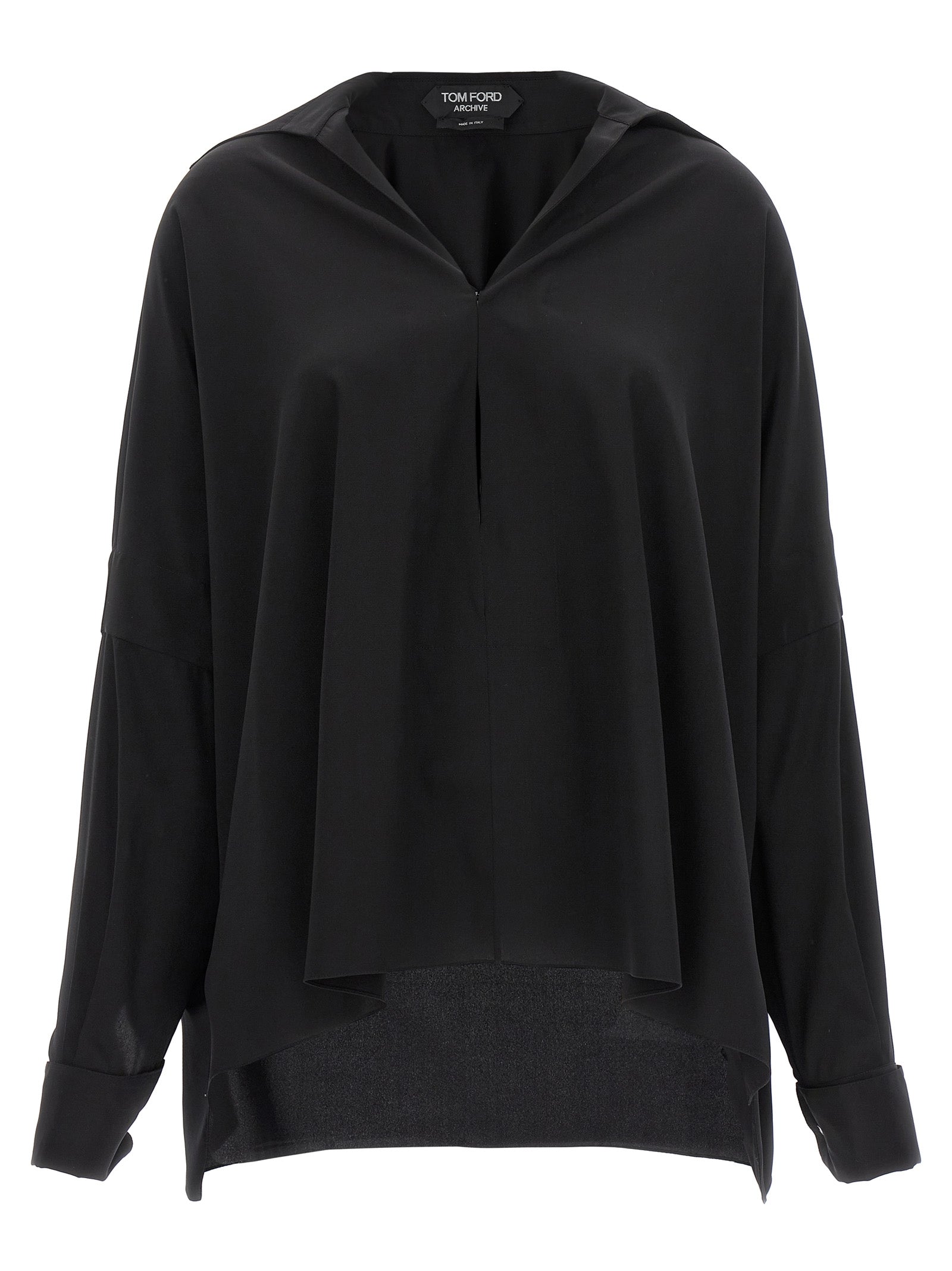 Blouse by Tom Ford for women in silk crepe black features an polished silhouette, showcasing a sophisticated and detail for a truly polished finish.