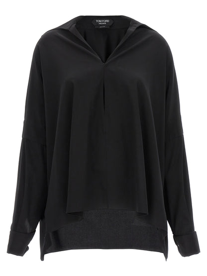 Blouse by Tom Ford for women in silk crepe black features an polished silhouette, showcasing a sophisticated and detail for a truly polished finish.
