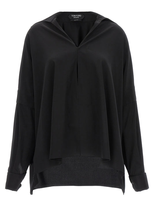 Blouse by Tom Ford for women in silk crepe black features an polished silhouette, showcasing a sophisticated and detail for a truly polished finish.
