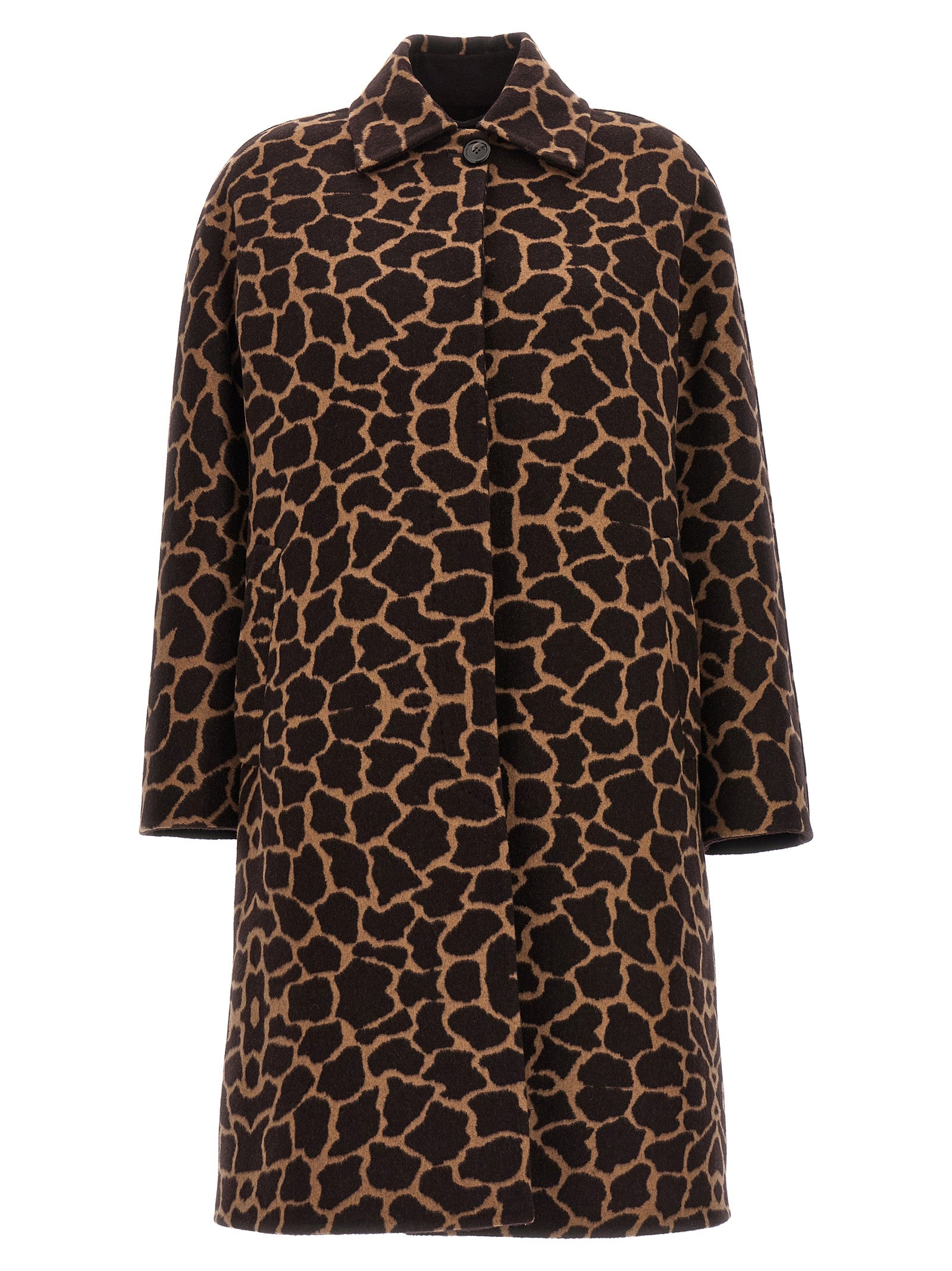 Overcoat by Max Mara for women in virgin wool brown, patterned & jacquard features an voluminous silhouette, showcasing distinct pockets and a voluminous split neckline for a truly voluminous aesthetic.