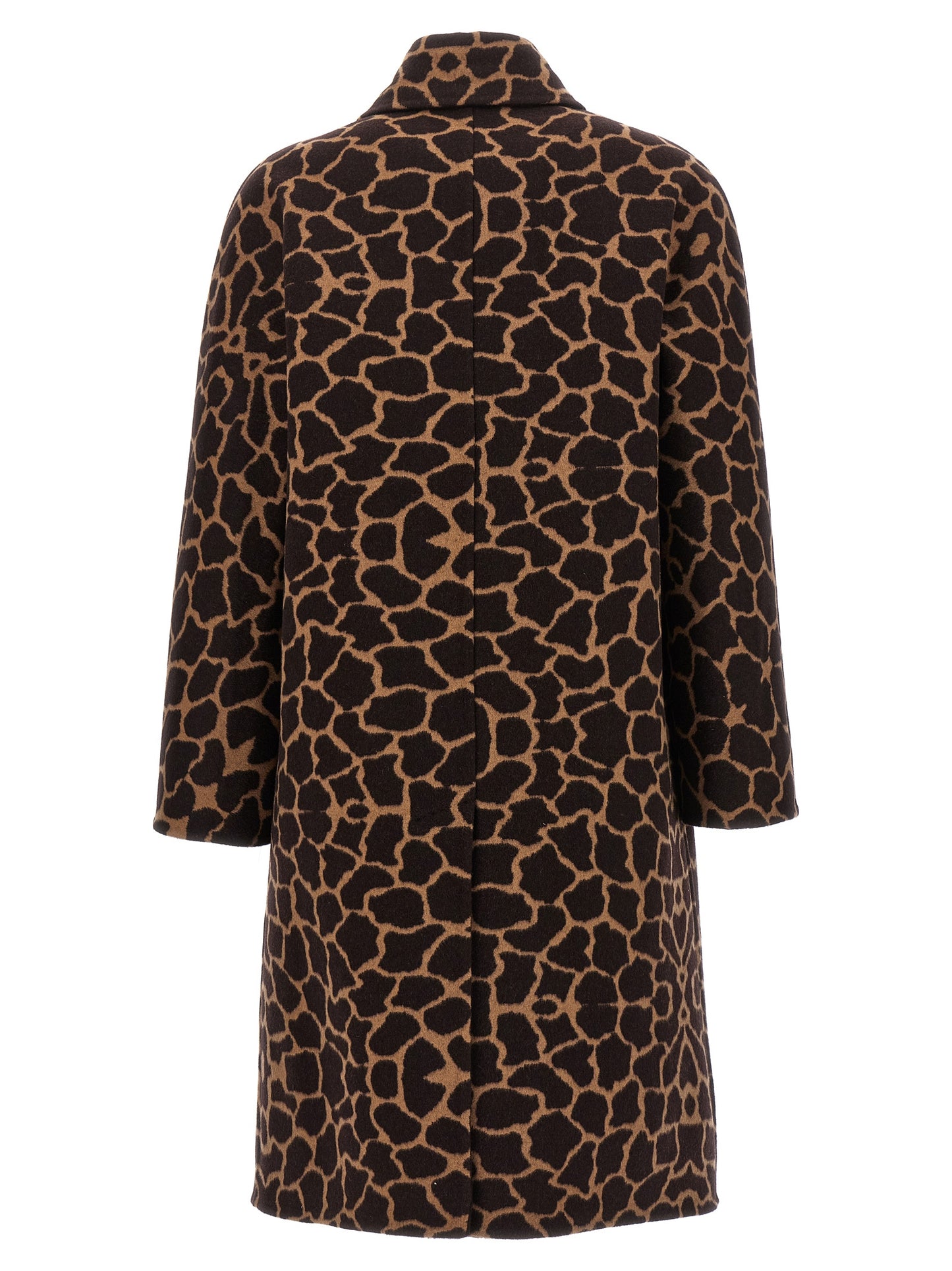 Overcoat by Max Mara for women in virgin wool brown, patterned & jacquard presents a luxurious silhouette, showcasing a luxurious split neckline and sophisticated pockets for a premium, luxurious look.