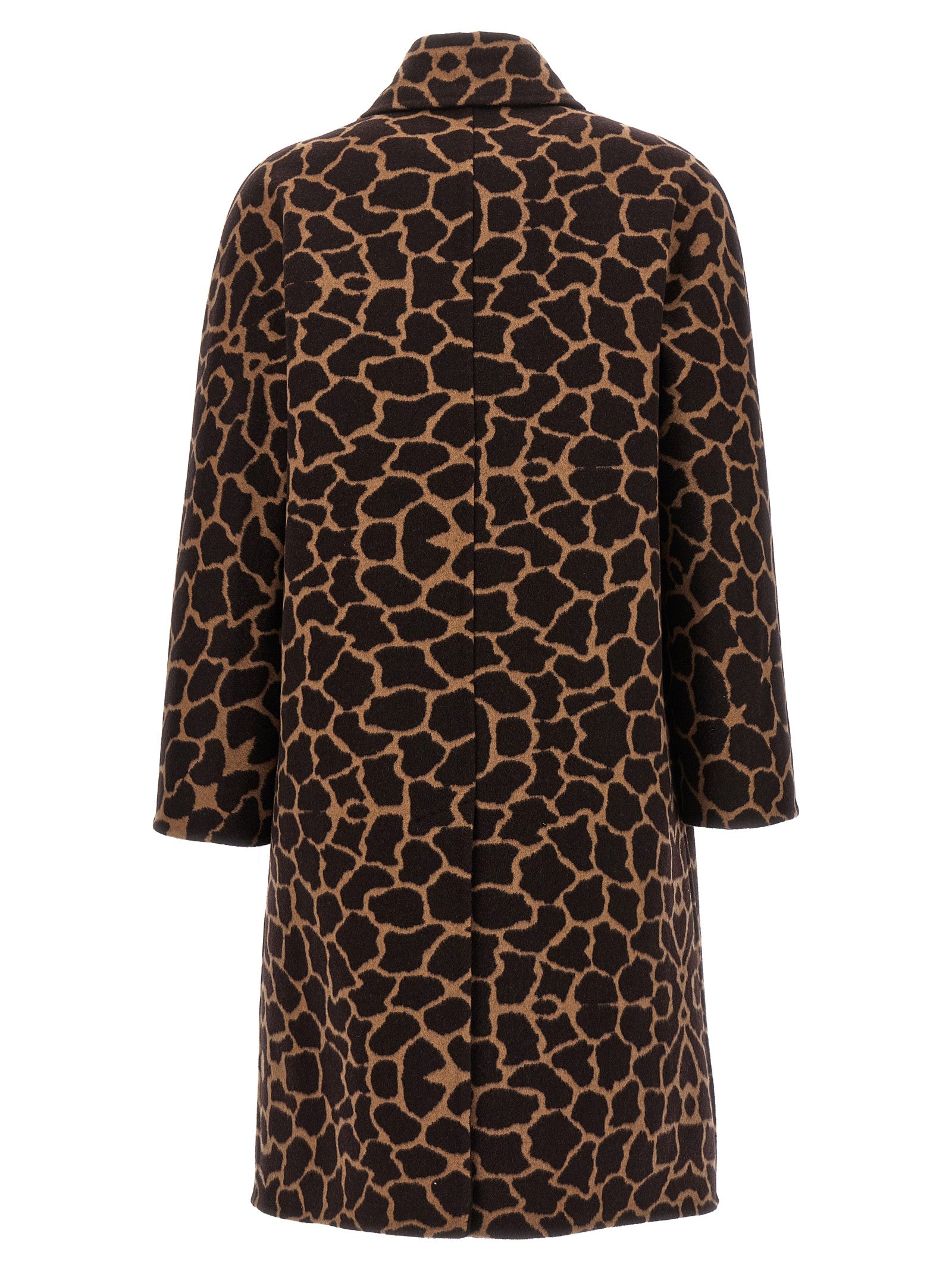 Overcoat by Max Mara for women in virgin wool brown, patterned & jacquard presents a luxurious silhouette, showcasing a luxurious split neckline and sophisticated pockets for a premium, luxurious look.